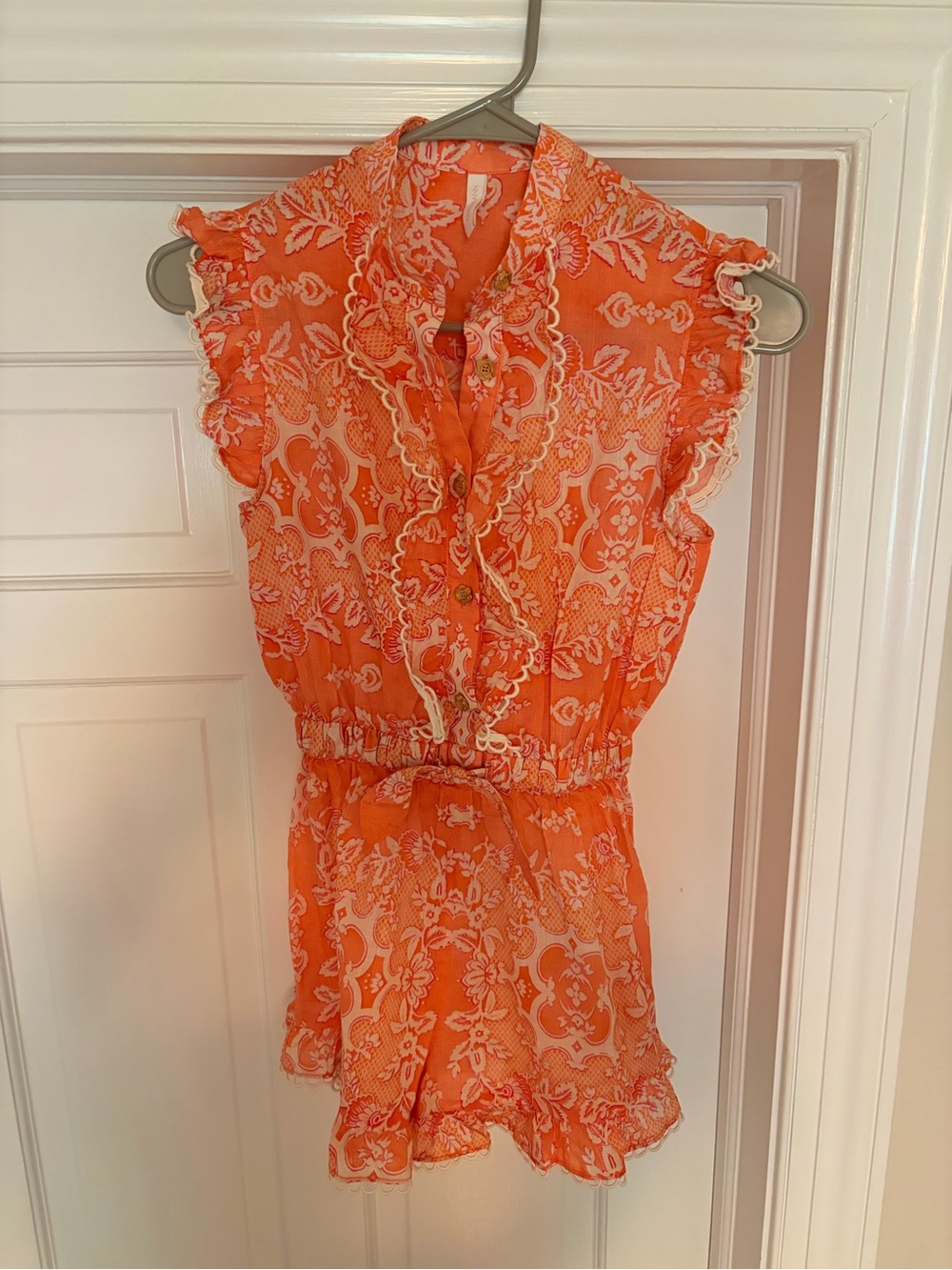 Zimmermann Orange and White Floral Button-Front Top